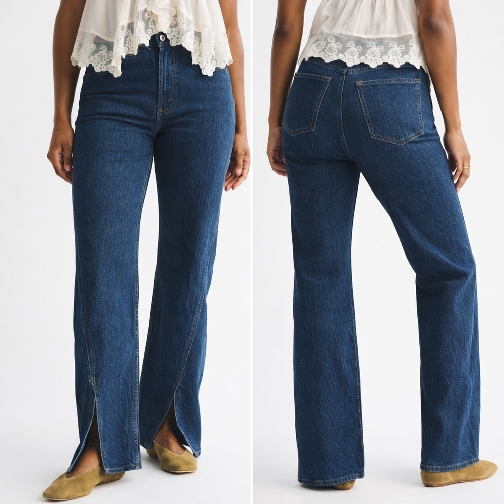 ABERCROMBIE & FITCH Curve Love High Rise 90s Relaxed Split Hem Jean Size 27 NWT